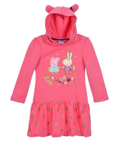 Prasiatko Peppa ružové dievčenské šaty s kapucňou