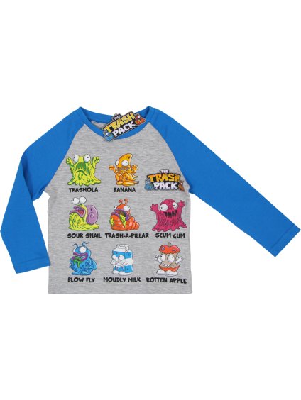 Trash Pack chlapčenské sivé tričko s modrými rukávmi