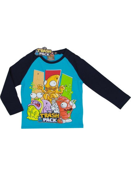 Trash Pack chlapčenské modré tričko s čiernymi rukávmi