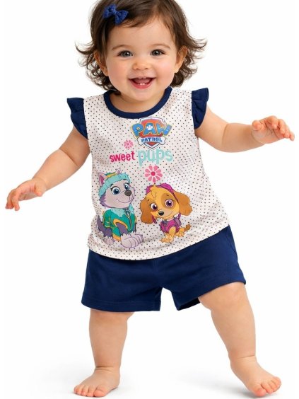 Tlapková patrola dievčenský bielo-modrý set tričko+kraťasy