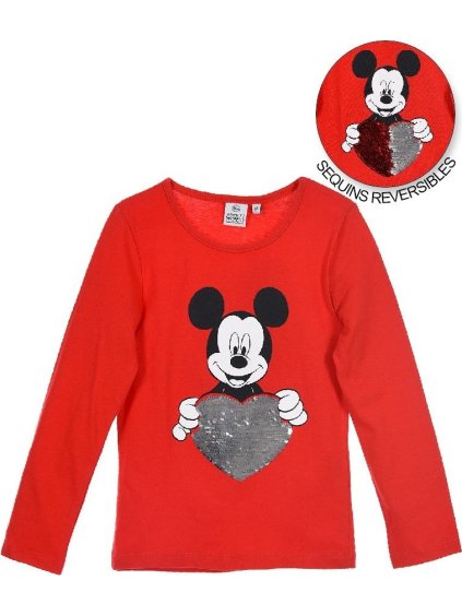 Mickey Mouse dievčenské červené tričko s obojstrannými flitrami