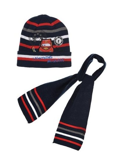 Autá chlapčenský pruhovaný set šál + čiapka