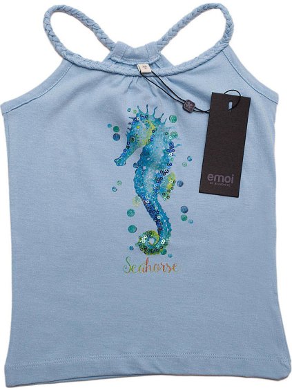 Emoi modré dievčenské tričko s morským koníkom