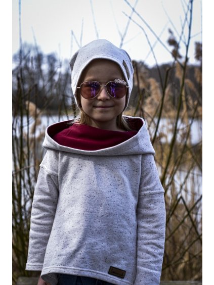 Dievčenská mikina s kapucňou pre mamu a dcéru - smotanová melanž