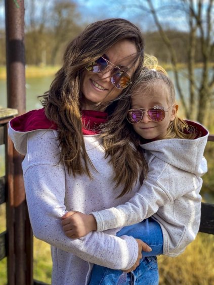 Dámska mikina s kapucňou pre mamu a dcéru - smotanová melanž