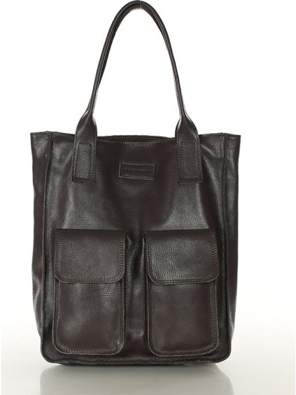 MAZZINI Tmavo hnedá kožená shopper kabelka
