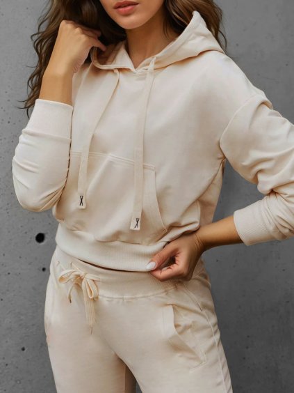 Krémová dámska mikina s kapucňou