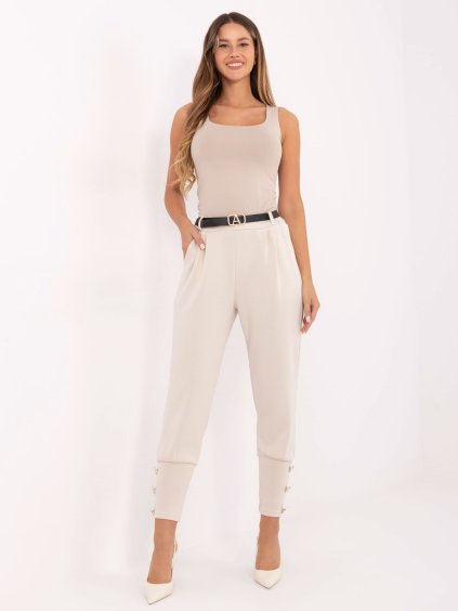 Smotanové dámske viskózové elegantné tepláky s opaskom