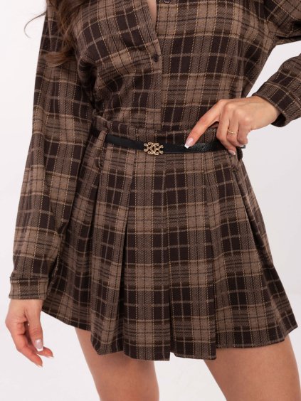 Hnedá dámska károvaná mini sukňa