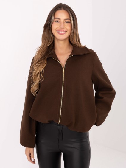Hnedá dámska prechodná bunda so sťahovacou šnúrkou