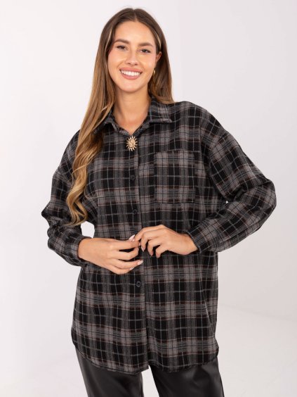 Čierna dámska károvaná flanelová košeľa s odnímateľnou brošňou