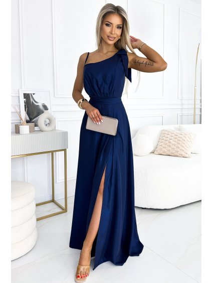 (Veľ. S) Tmavomodré maxi šaty s mašľou