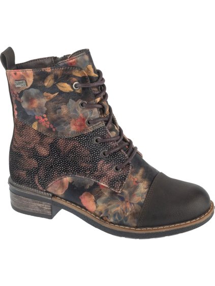 Čierne dámske členkové topánky s kvetinovým vzorom Rieker Booties