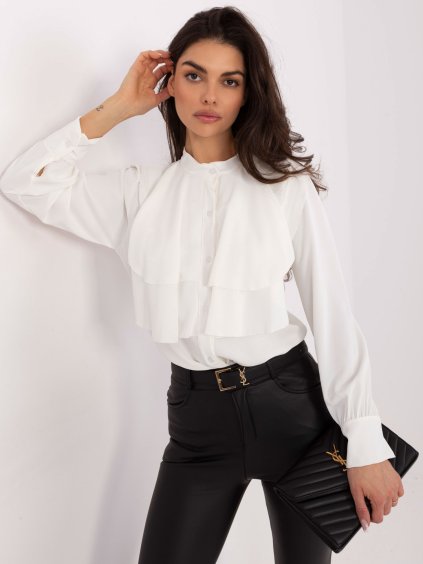 Smotanová dámska viskózová košeľa s volánmi