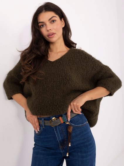 Khaki dámsky oversize sveter