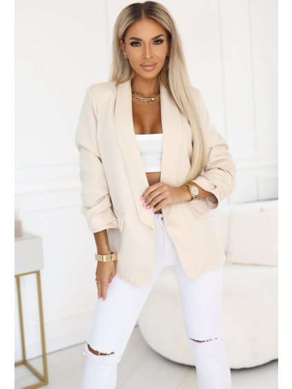 Dámske svetlobéžové sako s nariasenými rukávmi