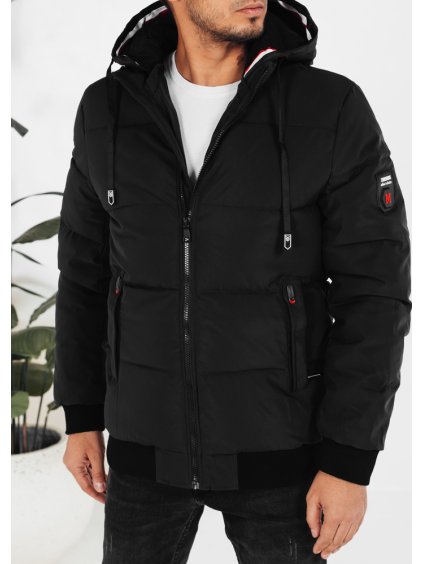 Čierna pánska zimná prešívaná bunda s manžetami