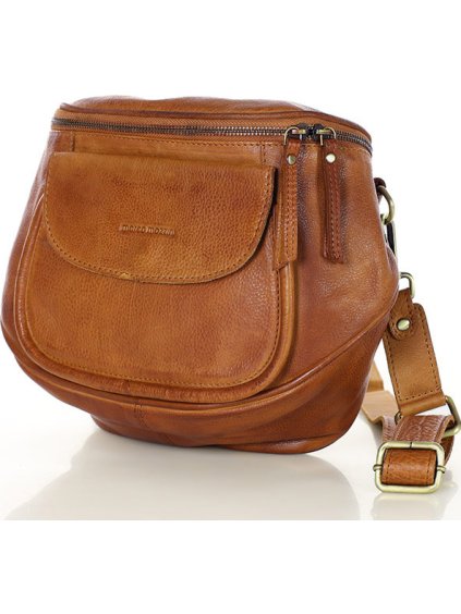 MARCO MAZZINI camel crossbody kabelka so širokým popruhom
