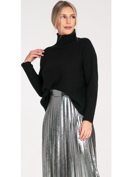 Čierny dámsky viskózový rolák s dlhým rukávom