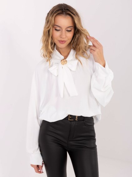 Biela blúzka z viskózy s naberanými rukávmi a viazaním (Veľkosť ONE SIZE)