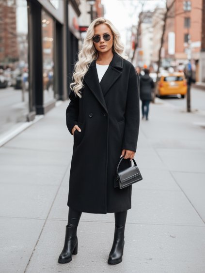 Čierny dámsky oversize dlhý kabát