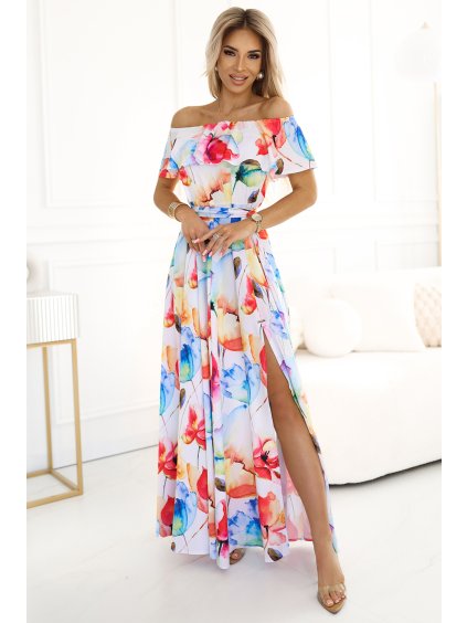 Dlhé kvetinové šaty s volánom KATE