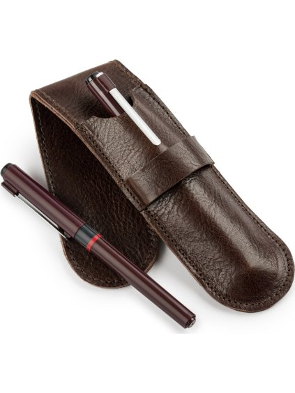 SOLIER Tmavohnedé kožené púzdro na perá