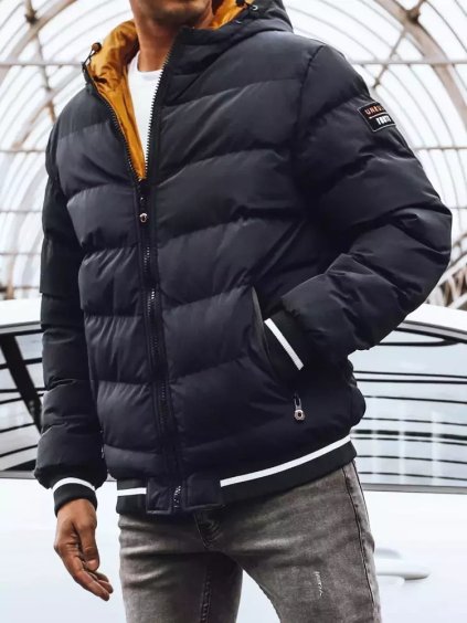 (Veľ. 2XL) Horčicovo-modrá obojstranná pánska zimná bunda