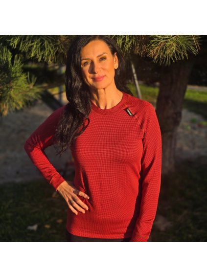 Červené dámske funkčné tričko s dlhým rukávom z modalového vlákna