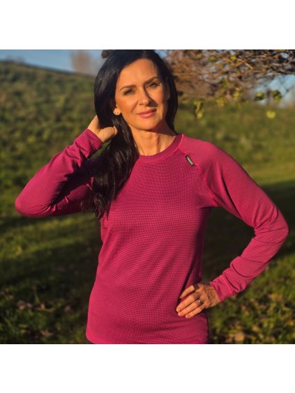 Tmavoružové dámske funkčné tričko s dlhým rukávom z modalového vlákna