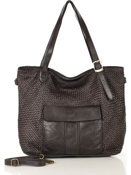 MARCO MAZZINI Veľká tmavohnedá tkaná kabelka