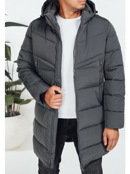 (Veľ. 2XL) Sivá pánska zimná prešívaná bunda s kapucňou (Veľkosť 2XL)