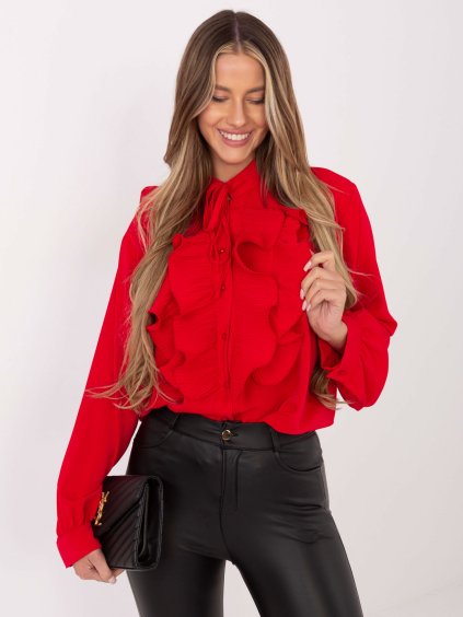 Červená dámska košeľa s plisovaným volánom (Veľkosť ONE SIZE)