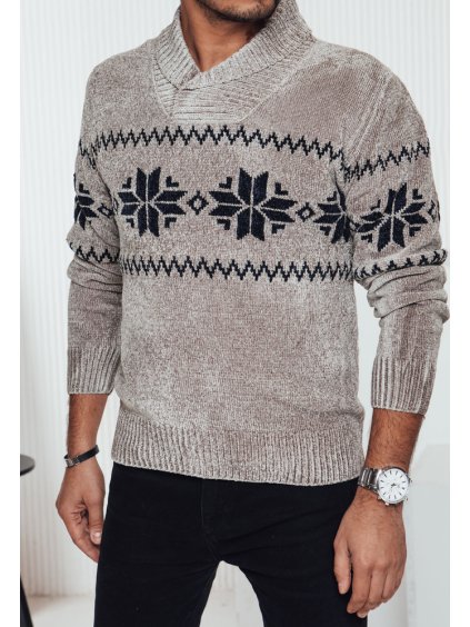 Béžový pánsky štýlový sveter s nórskym vzorom
