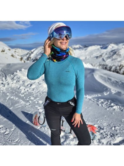 Tyrkysové dámske funkčné tričko s dlhým rukávom