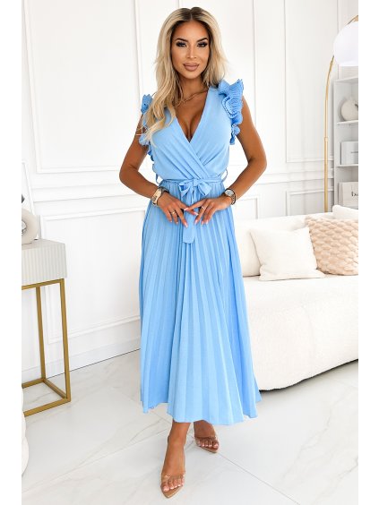 Svetlomodré plisované midi šaty