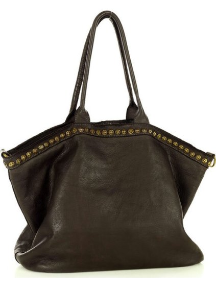 MARCO MAZZINI Tmavohnedá veľká vintage kožená kabelka