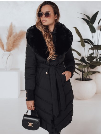 (Veľ. 2XL) Čierna dámska prešívaná zimná bunda s kožúškom