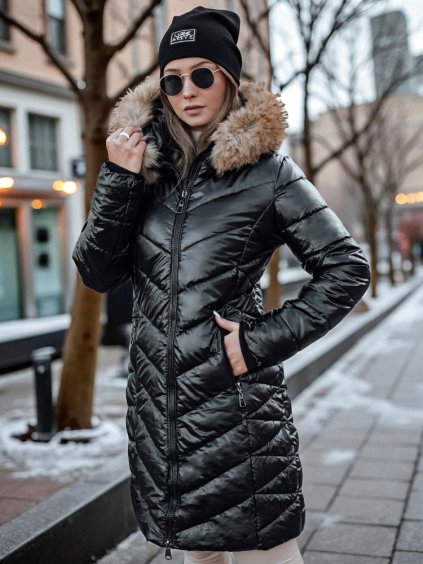 (Veľ. S) Čierna prešívaná zimná bunda s kapucňou BELLATRIX