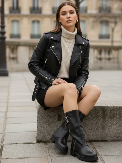 Dámske čierne poločižmy s dvojitou prackou