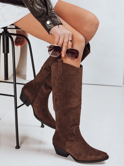 Dámske hnedé semišové kovbojské topánky