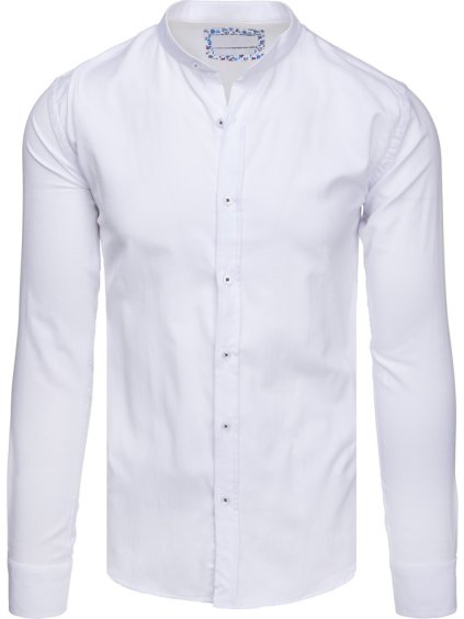 Pánska biela ležérna košeľa so stojačikom