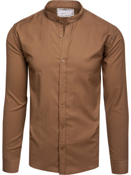 Pánska hnedá neformálna košeľa so stojačikom