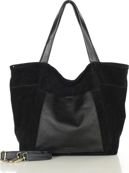 MARCO MAZZINI veľká semišová kožená shopper kabelka s vreckom čierna