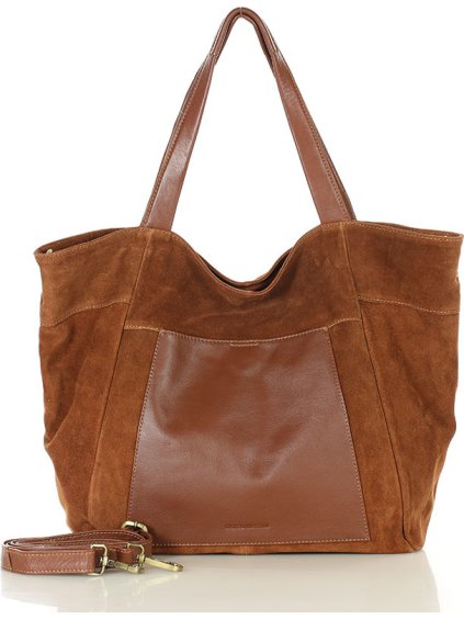 MARCO MAZZINI veľká semišová kožená shopper kabelka s vreckom hnedá