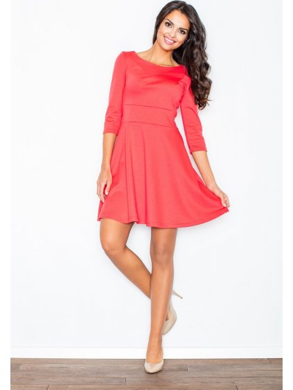 Koralové šaty s 3/4 rukávmi