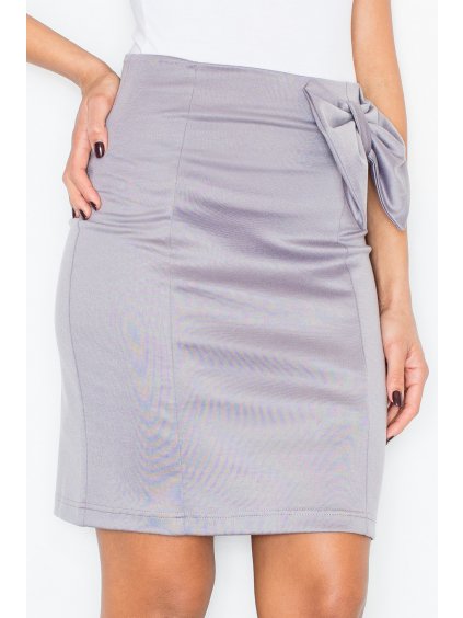 Lesklá sivá sukňa s mašľou