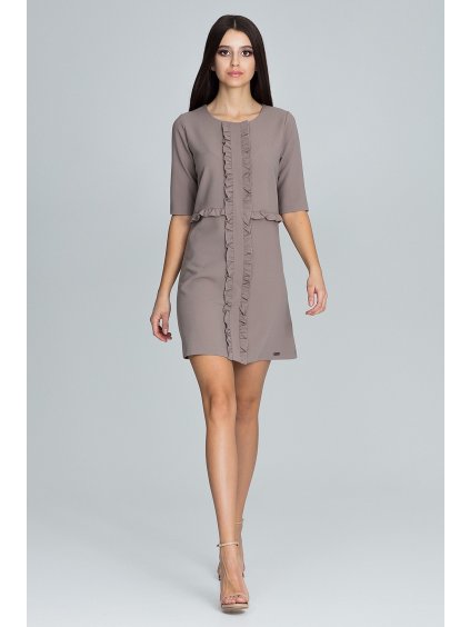 Kávové šaty s volánikmi