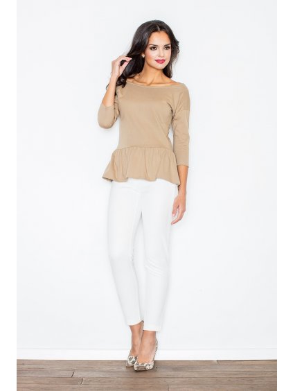 Béžová peplum blúzka s dlhým rukávom