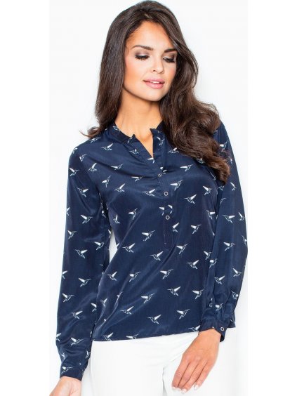 Hladká námornícky modrá košeľa s vtákmi